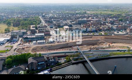 Une vue aérienne du réaménagement de High Street et Riverside, Stockton on Tees, Angleterre, vu le mercredi 8 mai 2024. (Photo : Mark Fletcher | mi News) crédit : MI News & Sport /Alamy Live News Banque D'Images