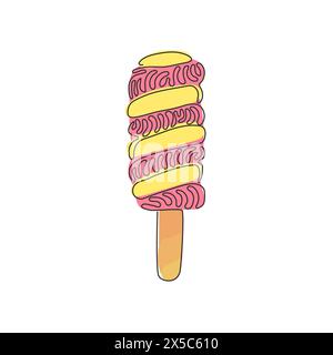 Une ligne de dessin savoureux crème glacée torsadée popsicle. Bâton de la crème glacée de sucette. Délicieux desserts froids d'été. Boucles torsadées. Moderne continu l Illustration de Vecteur