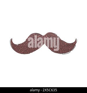 Une seule ligne dessinant de vieilles moustaches. Moustaches pour homme adulte. Moustache vintage facial. Symbole de la fête des pères. Boucles torsadées. Continuou moderne Illustration de Vecteur