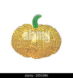 Une seule ligne dessinant des légumes sains avec de la citrouille, des vitamines et des minéraux. Alimentation, éco-alimentation, végétalien, nutrition. Boucles torsadées. Continu moderne Illustration de Vecteur