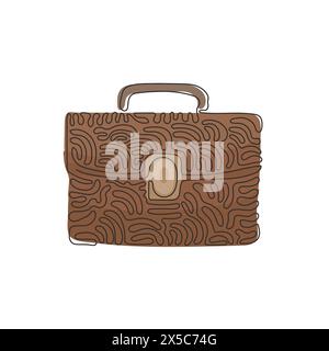 Dessin d'une seule ligne continue icône de mallette de bureau pour homme. Symbole commercial. Porte-documents avec icône de verrouillage. Sac à main et valise. Boucles torsadées. Dynamique Illustration de Vecteur