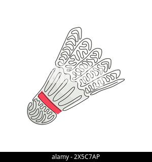 Badminton de volant de dessin de ligne continue unique. Équipements sportifs, compétitions, loisirs. Norme des jeux olympiques. Boucles torsadées. Dynamique activée Illustration de Vecteur