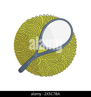 Raquette de tennis à dessin continu d'une ligne - équipement de tennis pour le jeu. Sport sur court de tennis. Tennis comme sport ou passe-temps. Style d'arrière-plan de cercle de bouclage de tourbillon. Si Illustration de Vecteur