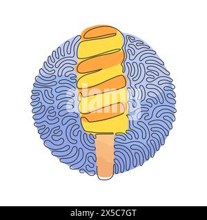 Une ligne continue dessinant savoureuse crème glacée torsadée popsicle. Bâton de la crème glacée de sucette. Desserts froids d'été. Style d'arrière-plan de cercle de bouclage de tourbillon. Simple Illustration de Vecteur