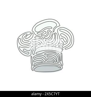 Une ligne continue dessinant le chapeau ou le chapeau de chef cuisinier dans le style dessin animé d'esquisse. Couvre-chef uniforme du personnel de cuisine pour restaurant ou café. Boucles torsadées. Péché Illustration de Vecteur