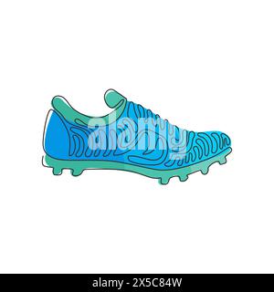 Chaussures de football à dessin d'une ligne. Chaussures de football. Chaussures de football. Football chaussures crampons chaussures. Concept de style de boucle Swirl. Li. Continue moderne Illustration de Vecteur