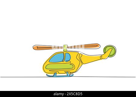 Hélicoptère jouet à dessin continu à une ligne. Jouets pour enfants, véhicules aériens. Hélicoptère volant, pour le transport. Transport pour le vol dans l'air. Li. Simple Illustration de Vecteur