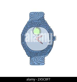 Montre en acier de luxe dessinant une ligne continue unique avec bracelet en tissu noir. Montre-bracelet classique pour hommes en argent avec bracelet métallique. Boucles torsadées. O Illustration de Vecteur