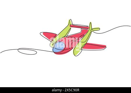 Ligne continue unique dessinant des modèles d'avions vintage. Avion à moteur rétro avec icône d'hélice. Plans monoplan et biplan. Transport aérien. O Illustration de Vecteur