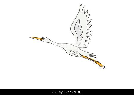 Ligne continue unique dessinant des cigognes volant dans le ciel. Oiseau comme symbole pour la douche de bébé, l'accouchement, les nouvelles, la grossesse. Concept Spring Mood. Nature de la vie d'oiseau. Illustration de Vecteur