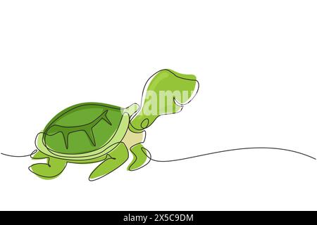 Tortue dessinant une ligne continue unique pour l'identité du logo de la compagnie maritime. Concept de mascotte d'animal reptile de créature adorable pour la fondation de conservation. O Illustration de Vecteur