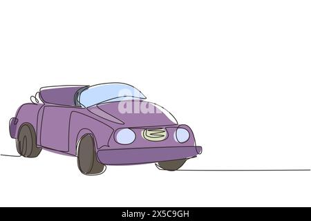 Dessin continu d'une ligne de voiture de sport cabriolet rétro classique. Collectionneurs affaires confortable cabrio automobile supercar. Véhicule automobile d'époque. S Illustration de Vecteur