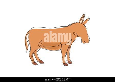 Unique une ligne dessinant âne animal de ferme mignon. Mascotte amicale des animaux apprivoisés pour le bétail. Aider les agriculteurs à apporter des produits agricoles. Contin moderne Illustration de Vecteur