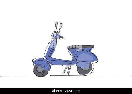 Dessin continu d'une ligne icône de transport de scooter. Moto scooters modernes pour citoyen urbain. Scooter rétro vintage élégant mignon pour la livraison. Péché Illustration de Vecteur