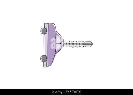 Clé de voiture dessinant une ligne continue avec forme de voiture. Porte-clés pour voiture et télécommande à l'intérieur du véhicule. Clé à bascule de voiture moderne isolée sur blanc. Péché Illustration de Vecteur