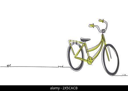 Continue d'une ligne dessinant vintage rétro vélo urbain, transport sportif écologique. Vélo relaxant pour la communauté. Mode de vie sain à vélo. S Illustration de Vecteur