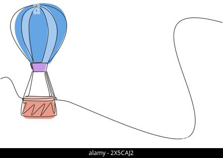 Une ligne continue dessinant le transport aérien en montgolfière. Vaisseau aérien avec cabine. Vol en montgolfière dans le ciel. Festival de montgolfières. Somme romantique Illustration de Vecteur