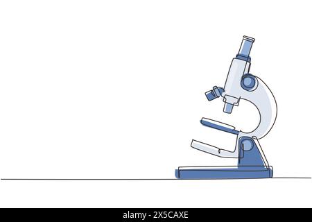 Microscope simple à dessin de ligne continue unique. Microscope de laboratoire pour agrandir la taille des bactéries sous la lentille. Retour à l'école minimaliste, concept d'éducation Illustration de Vecteur