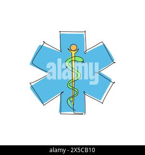 Une ligne continue dessinant le symbole médical de la santé de serpent. Système médical et concept de soins de santé. Icône médicale. Logo de médecine pour le personnel paramédical. Péché Illustration de Vecteur