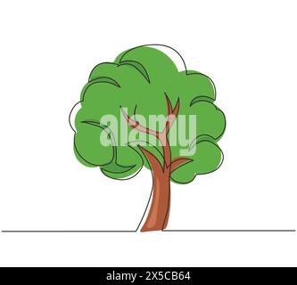 Simple une ligne dessinant arbre vert fertile sur fond blanc, arbres pour décorer des dessins de jardin et de maison. Jour de la Terre, concept d'écologie. conti moderne Illustration de Vecteur