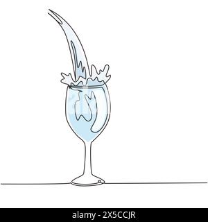 Une seule ligne dessinant en gros plan verser de l'eau potable purifiée dans le verre. Verser de l'eau. Verser de l'eau potable propre fraîche sur le verre. Continu Illustration de Vecteur