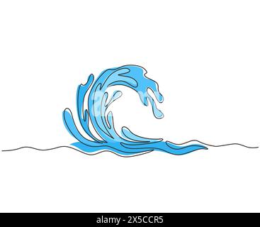 Une ligne continue dessinant des éclaboussures d'eau, des vagues, des vagues, des éclaboussures bleues isolées. Wave Curly formes symbole d'icône sur fond blanc. Li. Simple Illustration de Vecteur