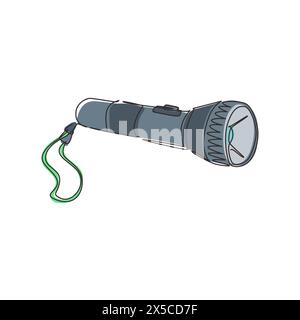 Lampe torche de poche à dessin d'une seule ligne. Source lumineuse à usage individuel. Flux lumineux, focalisation du faisceau. Objet d'éclairage dans l'obscurité. Lampe électrique b Illustration de Vecteur