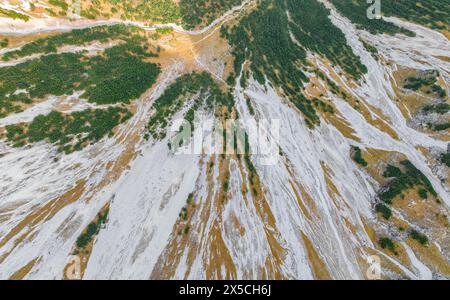 Crie, vue aérienne, Schinderkar, montagnes Tegernsee dans les montagnes de Mangfall, Allemagne Banque D'Images