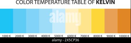 Echelle de température de couleur de lumière. Echelle de température Kelvin. Infographies de couleurs claires visibles. Nuances de blanc graphique. Illustration vectorielle isolée Illustration de Vecteur