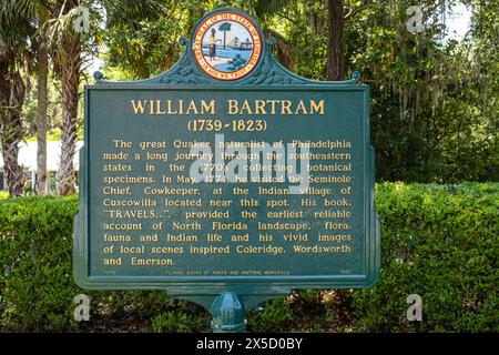 William Bartram Trail Marker dans le centre-ville historique de Micanopy, Floride. (ÉTATS-UNIS) Banque D'Images