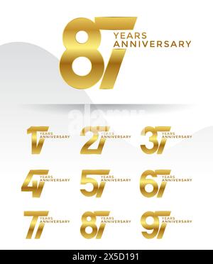 Ensemble de logotype anniversaire de couleur dorée avec fond blanc pour la célébration Illustration de Vecteur