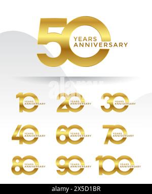 Ensemble de logotype anniversaire de couleur dorée avec fond blanc pour la célébration Illustration de Vecteur