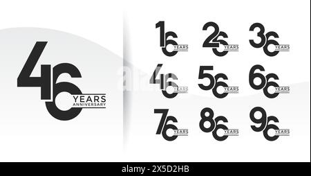 Ensemble de logotype anniversaire de couleur noire plate avec fond blanc pour la célébration Illustration de Vecteur