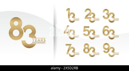 Ensemble de logotype anniversaire de couleur dorée avec fond blanc pour la célébration Illustration de Vecteur