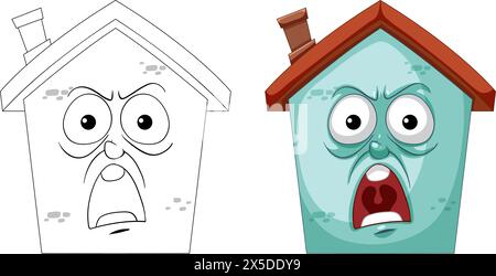 Deux maisons de dessins animés avec des expressions faciales vives Illustration de Vecteur