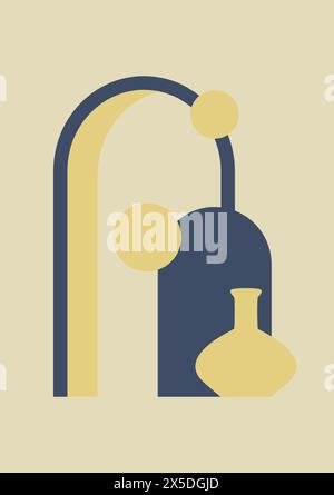 Illustration géométrique esthétique avec vase en céramique. Art contemporain avec des éléments équilibrés. Atelier de poterie. Motif d'art du milieu du siècle pour la décoration de la chambre Illustration de Vecteur