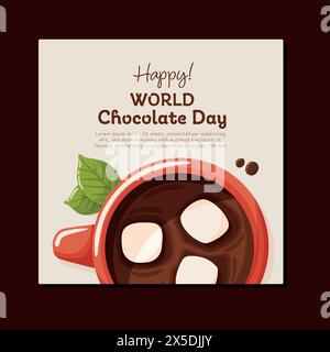 Modèle de bannière journée du chocolat mondiale avec une tasse en chocolat. Dessert sucré. Illustration vectorielle isolée Illustration de Vecteur