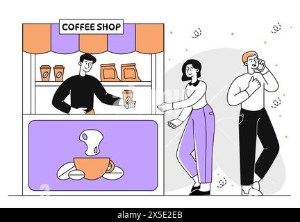 Les gens près du vecteur de café simple Illustration de Vecteur