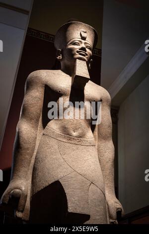 Statue colossale en granit sculpté d'un roi pharaon égyptien, Musée du Caire, Egypte. Banque D'Images