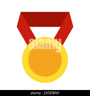 Médaille d'or avec icône ruban rouge Illustration de Vecteur