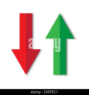 Flèche rouge vers le bas, flèche verte vers le haut. Indicateurs de direction. Illustration vectorielle. Illustration de Vecteur