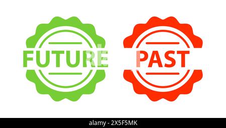 Signes passés et futurs, étiquette. Deux autocollants vert et rouge Illustration de Vecteur