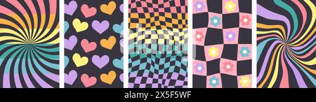 Rainbow Groovy vertical poster set illustration vectorielle Illustration de Vecteur