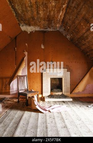 L'intérieur de la maison abandonnée croft à Arivruaich (Airidh a Bhruaich), île de Lewis, Hébrides extérieures, Écosse Banque D'Images