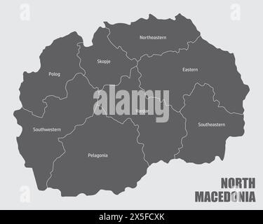 La carte administrative de la Macédoine du Nord avec des étiquettes Illustration de Vecteur