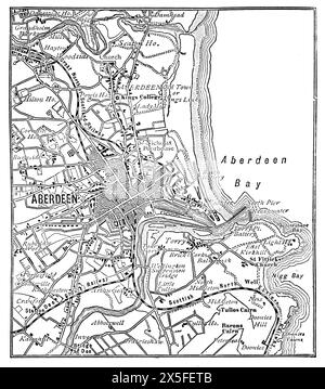 Carte d'Aberdeen, Écosse, telle qu'elle apparaissait à la fin du XIXe siècle. Illustration en noir et blanc de notre propre pays vol III publié par Cassell, Petter, Galpin & Co à la fin du XIXe siècle. Banque D'Images