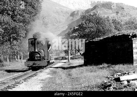 'Elidir' juste au nord de Gilfach DDU avec un court train de wagons en ardoise. Banque D'Images