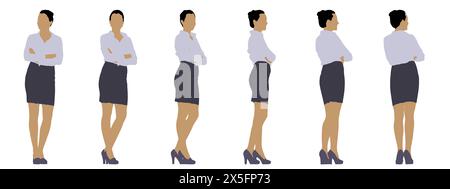 Concept silhouette conceptuelle d'une femme d'affaires de différentes perspectives isolées sur blanc. Une illustration 3d comme métaphore du succès, de l'éducation Banque D'Images