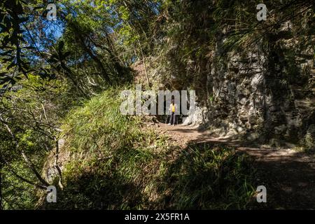 L'étroit et précipitant sentier Zhuilu Old Trail, parc national de Taroko, Taïwan Banque D'Images