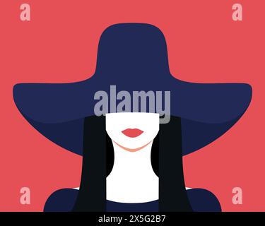Portrait abstrait d'une femme brune dans un chapeau. Femme élégante avec chapeau couvrant ses yeux. Portrait sans visage. Illustration vectorielle Illustration de Vecteur